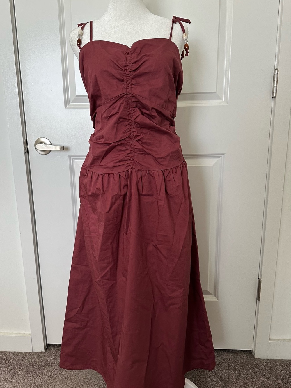 Women’s Ruched Tie-Shoulder Maxi Dress - Burgundy 12